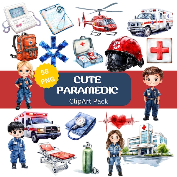 Aquarell Sanitäter Clipart: Medizinische Grafiken PNG (digitaler Download)