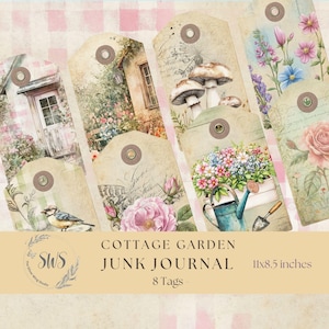 Junk Journal Cottage Garden Tags, Gardening Journal Tags, Floral Digital Tags, Ephemera, Mixed Media, Vintage Floral Tags, 11x8.5, Download