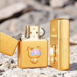 ゴールドラブベアライター | Zippo 防風詰め替え式ライター | 記念日のかわいいギフト | カップルへのギフト | コレクションギフトアイデア