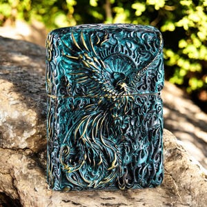 ZIPPO Dragon & Phoenix Lighter – Burning Color Bronze, Auspicious Design, Windproof and Refillable Lighter, Collector’s Limited Edition