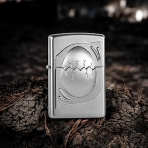 Silver Dinosaur Egg Zippo Lighter | Windproof Engraved Flip Lighter | Authentic Metal Lighter | Collectible Gift for Lighter Enthusiasts