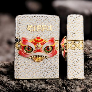 ZIPP0 White Lingmu Pixiu B-Type Lighter | Authentic Kerosene Lighter | Refillable and Rotating Coin and Glow in the Dark Lighter