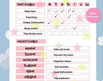 Colorful Kids Chore Chart - Customizable Daily and Weekly Tasks Organizer Printable Kids Chore Chart Fun Reward Chart | Instant Download