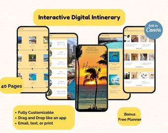Personalized Digital Travel Itinerary - Custom Vacation Planner Mobile  Digital Vacation Schedule Holiday Travel Organizer Printable