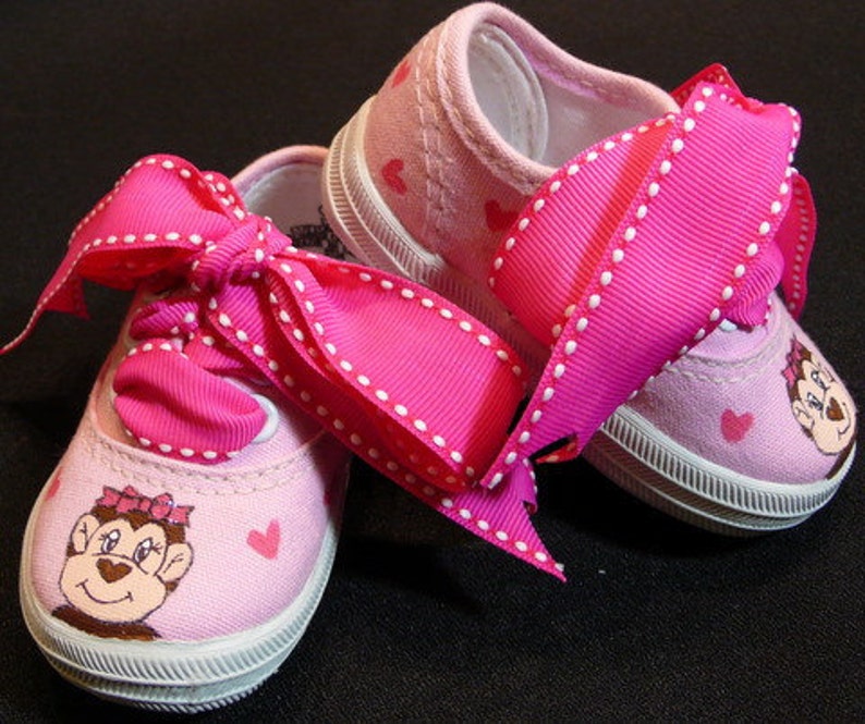 Sale-Hand Painted Girl's Monkey Lace Up Shoes image 0