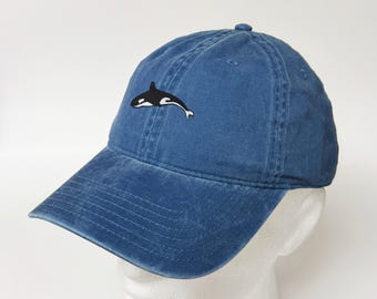 Killer Whale Design Embroidered Washed Cotton Hat