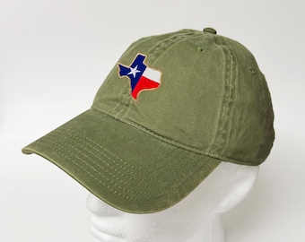 Texas State Flag Design with Map Outline Embroidered Washed Cotton Hat