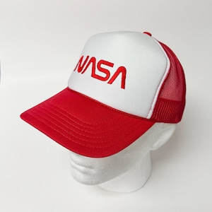 NASA Worm Logo Design Foam Front Mesh Back Trucker Hat Game Cap