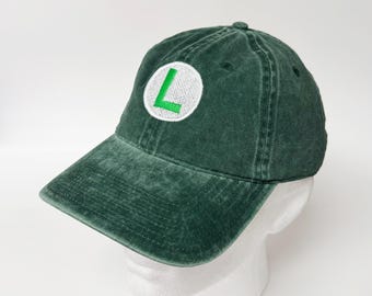 Luigi Washed Cotton Hat: Super Mario Bros Embroidered Baseball Cap