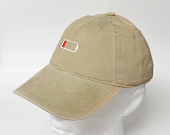 Low Battery Design Embroidered Washed Cotton Hat Energy