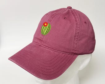 Cactus with Flower Design Embroidered Washed Cotton Hat