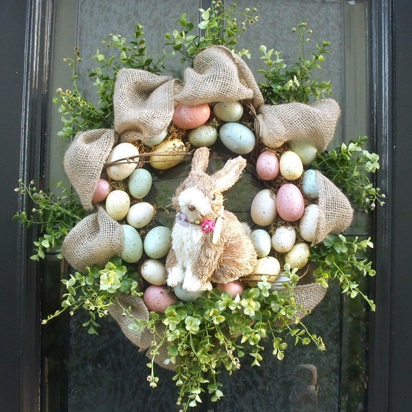 Easter Egg Wreath, Burlap Easter Wreath, Easter Bunny Wreath, Spring Wreath, Easter Decorations
