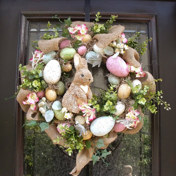Easter Egg Wreath, Easter Bunny Wreath, Front Door Wreath Burlap, Easter Decor, Wreaths for the Door