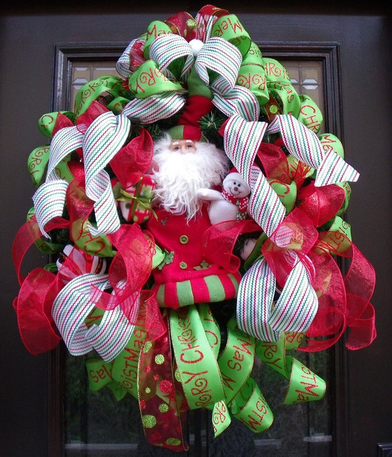 Items similar to Santa Christmas Wreath, Santa Wreath, Christmas ...