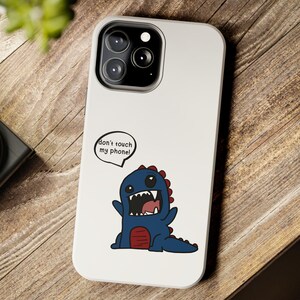 Funda de dinosaurio "No toques mi teléfono" / Dibujo de dinosaurio / Dinosaurio de dibujos animados loco / Funda de teléfono divertida