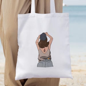 Cartoon Girl Tote Bag | Artsy Girl Tote | Errands Tote Bag | Drawing on Tote | Tattoo | Summer Tote | Spring Tote