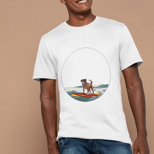Surfer Hunde Shirt (nur Vorderseite), Geschenke für Ihn, Geschenke für Sie, Hundeliebhaber, Pelz Mama, Pelz Papa, Pelz Eltern, niedlich, Cartoon, Comic Art, Bunt