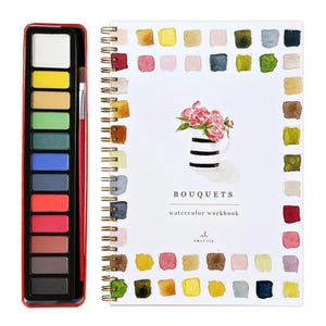 水彩画ワークブック、初心者向け、12色水彩絵の具セット、絵筆付き、アートクラフト絵画用品