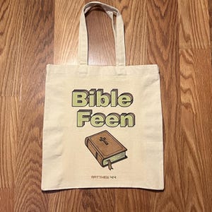 Bible Feen Canvas Tote Bag, Illustrated Bible Pattern, Christian Gift