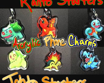 Pokemon Keychain Mini Charms Bulbasaur, Charmander, Squirtle, Chikorita, Cyndaquil Totodile from Kanto Johto Pokemon Red, Blue, Gold, Silver