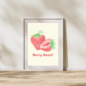 Strawberry Digital Print Set | Cute Watercolor Fruit Wall Art | Printable Kitchen Decor | Summer Strawberry Poster Bundle