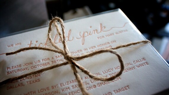 Tickled Pink Letterpress Baby Shower Invitations Script Etsy