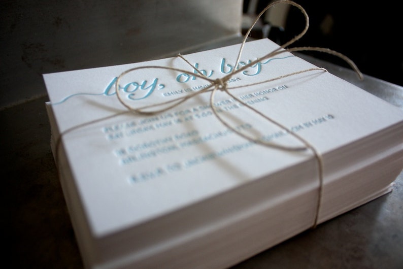 Letterpress Boy Oh Boy Baby Shower Invitations Blue Baby Etsy