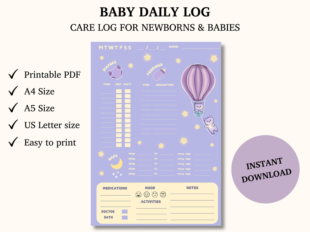 Newborn Daily Log Printable | Baby Feeding, Sleep & Diaper Tracker ...