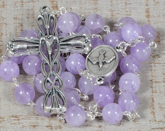 Anglican Rosary Beads Purple Milky Amethyst Natural Stone Prayer Beads Silver Protestant Christian Episcopal Rosary