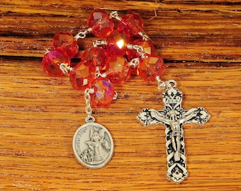 One Decade Pocket Tenner Orange Catholic Rosary Beads Silver Wire Wrapped Guardian Angel Faceted Rondelle Glass Beads Catholic Gift