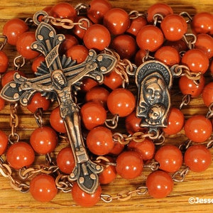 Catholic Rosary Beads Red Jasper Natural Stone Copper Traditional ...