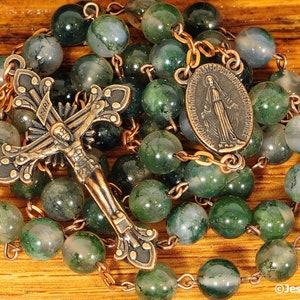 Catholic Rosary Beads Green AA Quality Moss Agate Natural Stone Rosary Copper Traditional Five Decade Mens Gift Communion Confirmation