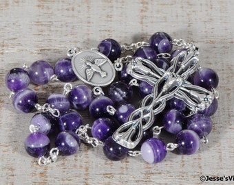 Anglican Rosary Beads Purple Blue Amethyst AA Natural Stone Beads Prayer Beads Silver Protestant Christian Episcopal Rosary Beads