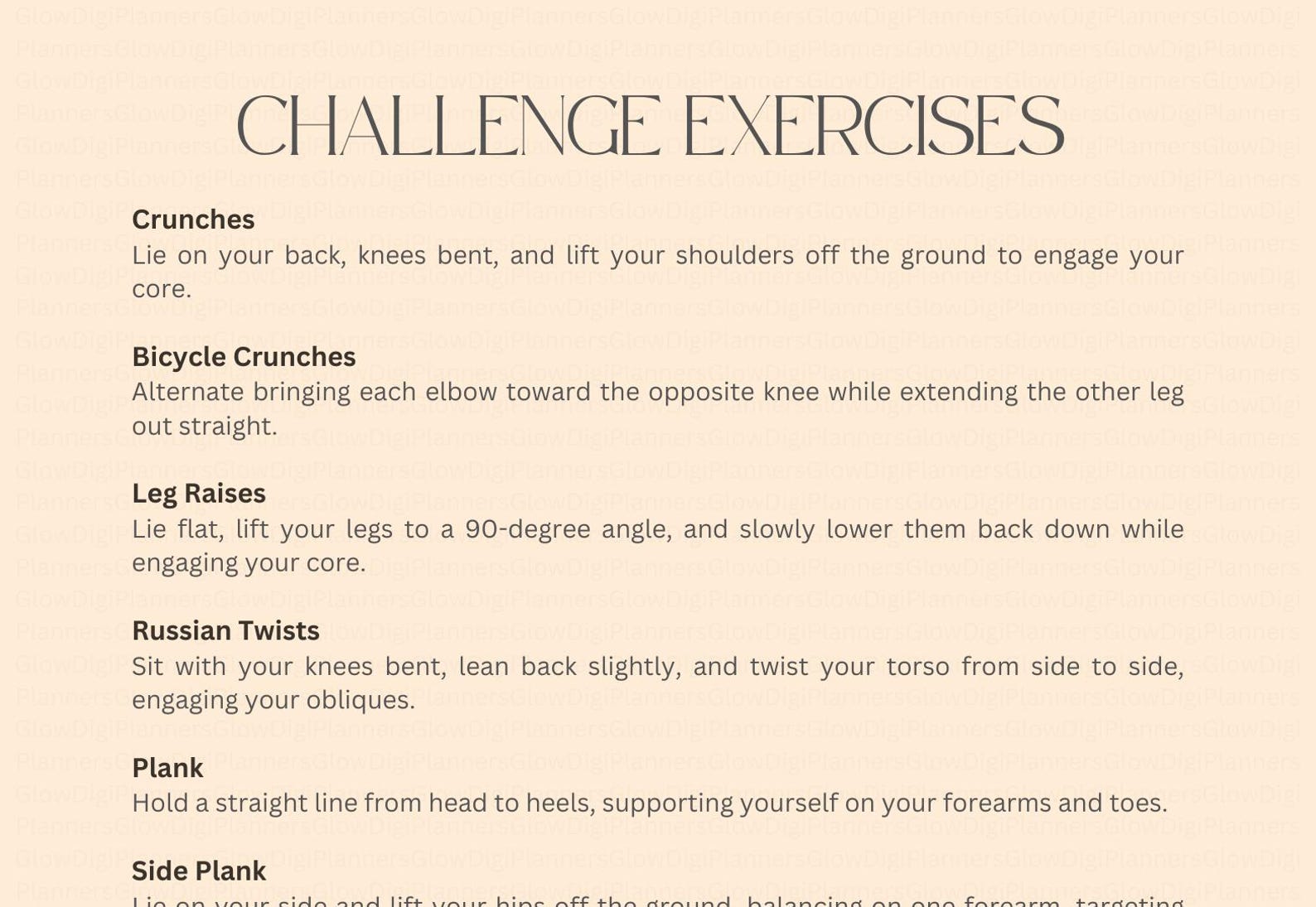 7 Day Ab Workout Challenge | Printable Core Workout Plan | No Equipment ...