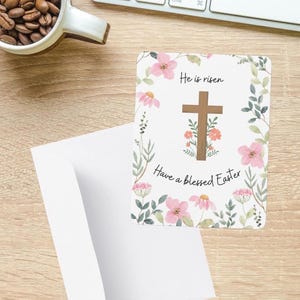 He is Risen Easter Card, Floral Easter Card, Christian Easter Card, Greeting Card, Foldable Card