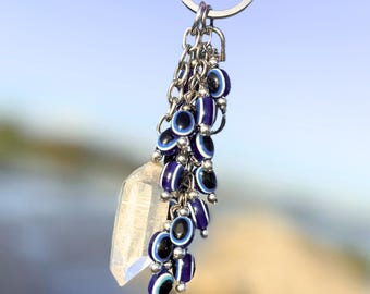 Evil Eye Keychain: Brazilian Quartz Crystal Amulet - Spiritual Protection