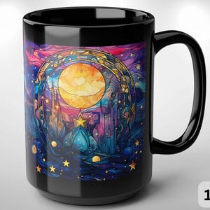 Decoración para el hogar Serie Taza Negra, Noche Estrellada Celestial, Amante del Cielo Nocturno, Astrología Astral en Vitral, Mística Bruja Observadora de Estrellas, Regalo Único