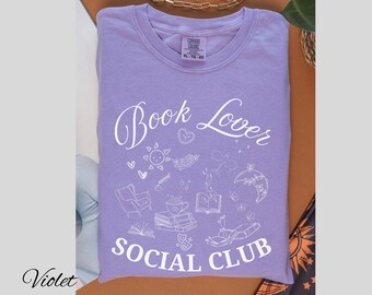 Shirt sociale club boekenliefhebbers, cadeau lezer, doodle boekenclub T-shirt, schoolse outfit, introverte boekenwurm esthetiek, lifestyle shirt lezen