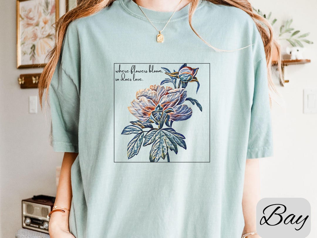 Comfort Colors Wildflower Illustration T-shirt, Peony Flower Tee, 100% ...