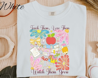 Comfort Colors Teacher Shirt Kindergarten Teacher Shirt Retro Floral Teacher Tee Back to School Shirt Teacher Appreciation