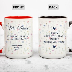 Personalisierte Lehrer Tasse Benutzerdefinierte Blumen Ruhestand Geschenk Professor Educator Tasse Personalisierter Name und Jahr Alphabetisierungslehrer Neue Charta Geschenk