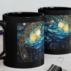 Home Decor Black Cup Series Celestial Starry Night Tea Cup Night Sky Lover Stained Glass Astral Astrology Witchy Mystical Stargazers