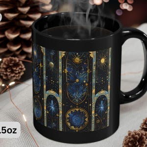 Home Decor Black Cup Series Celestial Starry Night Tea Cup Night Sky Lover Stained Glass Astral Astrology Witchy Mystical Stargazers
