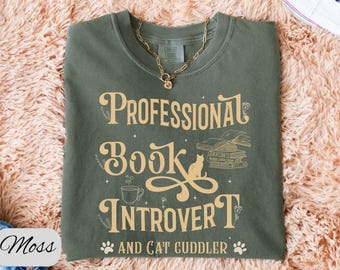 Book Introvert T-shirt, Funny Cat Lover, Bookish Cat Owner Tee, ELA Teacher Gift, Language Student Shirt, Pun Shirt, English Grads Gift