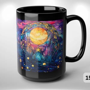 Home Decor Black Cup Series Celestial Starry Night Tea Cup Night Sky Lover Stained Glass Astral Astrology Witchy Mystical Stargazers