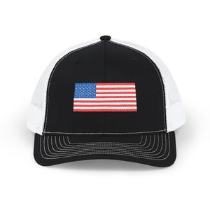 Embroidered American Flag Trucker Hat, Patriotic Baseball Hat, Fourth of July Gift, USA Flag Mesh Back Cap, Independence Day Gift