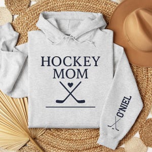 Custom Hockey Mom Hoodie Sweatshirt, Personalized Hockey Mom Gift, Ice Hockey Mom Hoodie, Custom Sleeve Print Sweatshirt, Gifts for Hockey