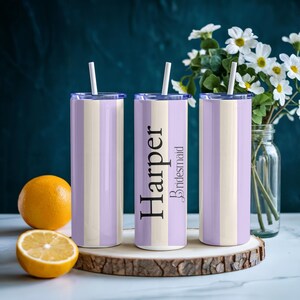 Bridesmaid Tumbler, Personalized Skinny Tumbler, Bridal Party Gift, Bridesmaid, Maid of Honor Bride Gift, Reusable 20 Oz Tumbler