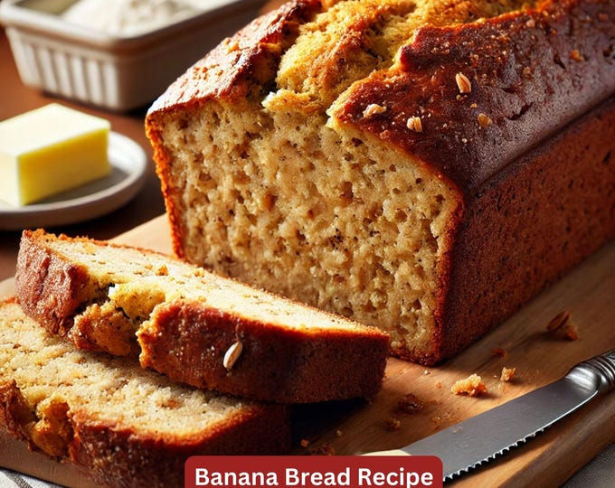 Best Banana Bread Recipe, Easy, Simple, Mom's Banana Bread Recipe, Simple Recipe Plate, Delicious Bread Recipe, Download and Print Out
