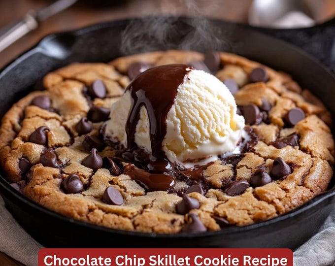 Best Recipe for Chocolate Chip Skillet Cookie Pizookie Style Dessert, Simple Recipe Plate, Simple Platted Dessert Recipes, Recipe Print Out